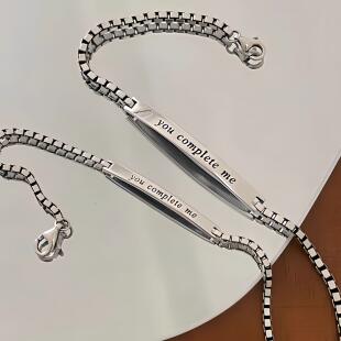 纯银情侣手链一对男女生刻字定制名字异地恋纪念闺蜜女友生日礼物