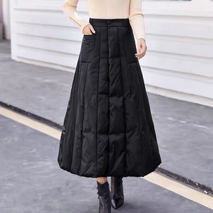 羽绒半身裙女2025保暖加厚修身 骑车挡风棉裙 显瘦A字包臀裙一片式