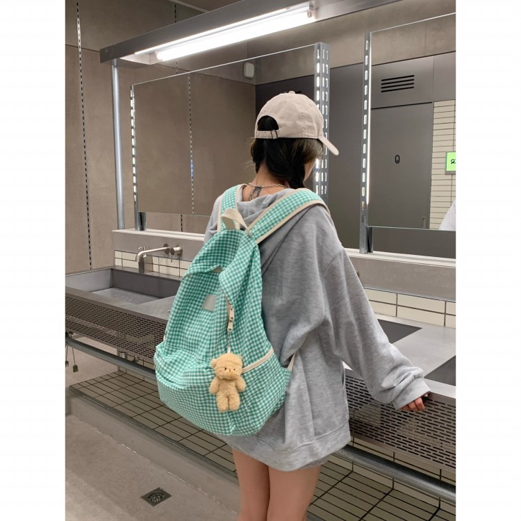 法国ZAMP大容量学生书包旅行休闲风背包新款双肩包原创格子书包女