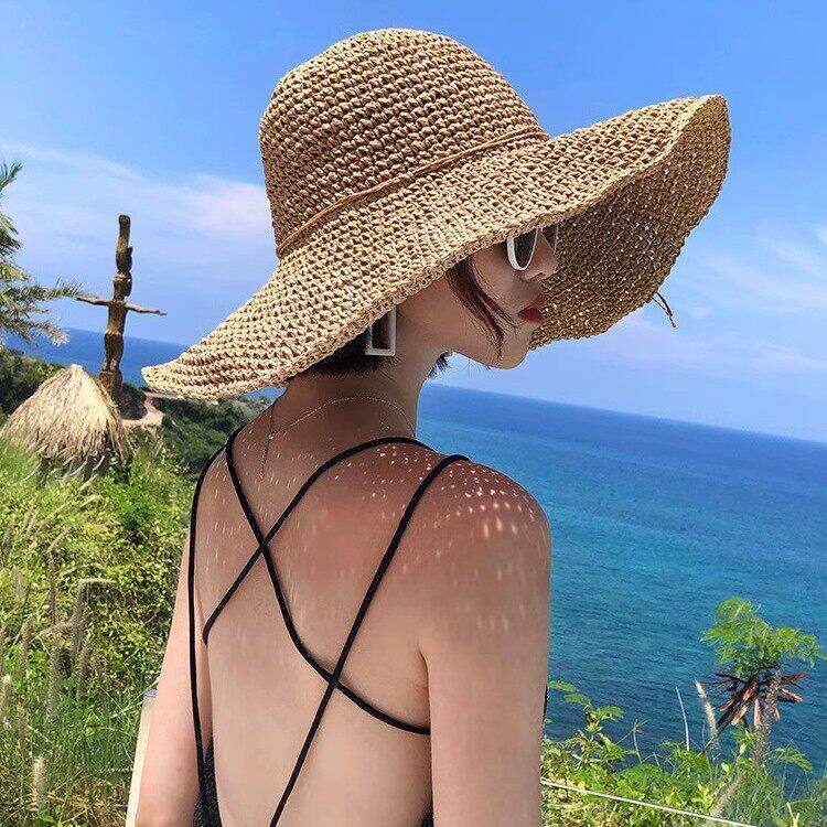 Mad Cortes韩国大檐草帽子女夏防晒沙滩太阳帽度假海边遮阳渔夫帽