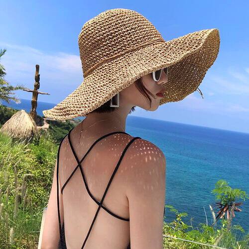 Mad Cortes韩国大檐草帽子女夏防晒沙滩太阳帽度假海边遮阳渔夫帽