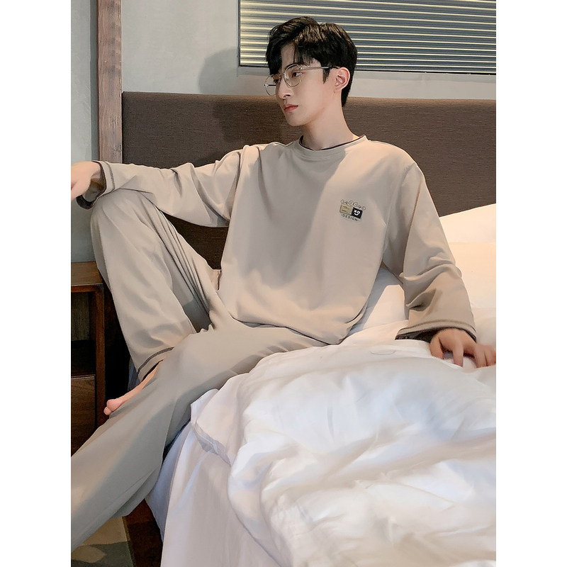 日本GP纯棉长袖睡衣男士春秋季青少年可外穿全棉大码家居服两件套