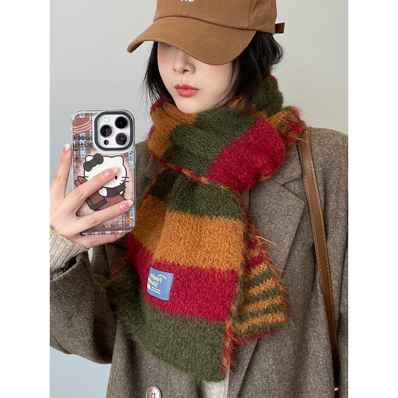 法国Coor Keva新款高级感撞色围巾女秋冬季氛围感厚保暖围脖复古