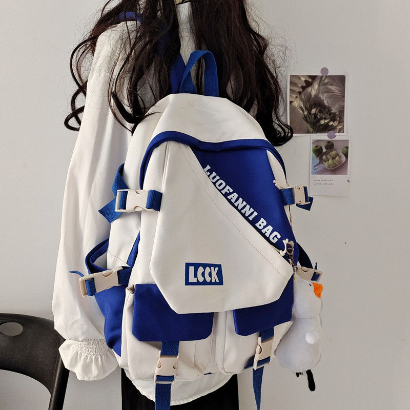 双肩包女大学生日系简约少女背包撞色潮牌ins小众中学生高中书包