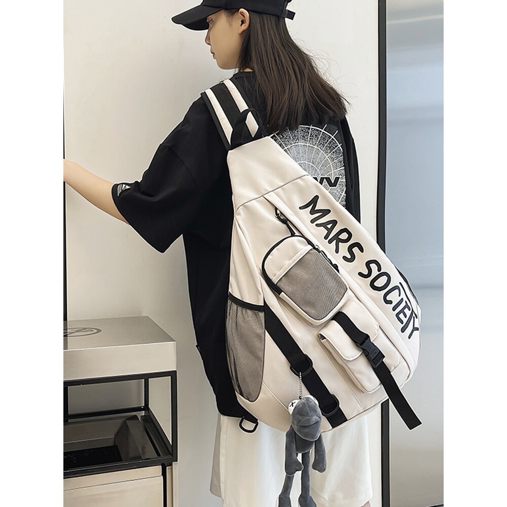 背包女2025新款时尚书包大容量字母运动情侣防水男士旅游斜挎包男