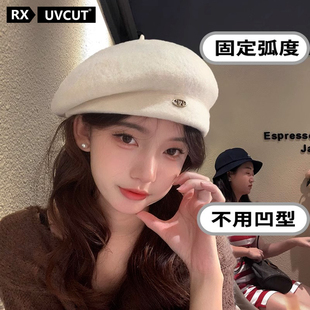 RX UVCUT羊毛呢贝雷帽女秋冬2024新款气质显脸小韩系画家蓓蕾帽子