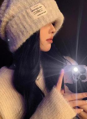 Mad Cortes【设计师】布标保暖针织毛线帽女秋冬显脸小护耳包头帽