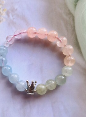 天然摩根石手串女粉水晶桃心爱心蝴蝶结手链皇冠饰品原创设计新款