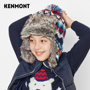卡蒙6-9岁儿童毛线帽男防风套头帽男童针织帽加绒加厚保暖护耳帽
