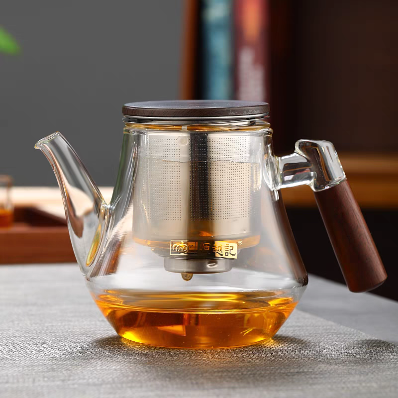 恒越记玻璃飘逸壶泡茶器316钢泡茶壶木把单壶泡茶壶750ml