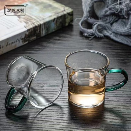 双越茗器玻璃小茶杯小水杯湖绿高6cm口径5.8cm容量80ml