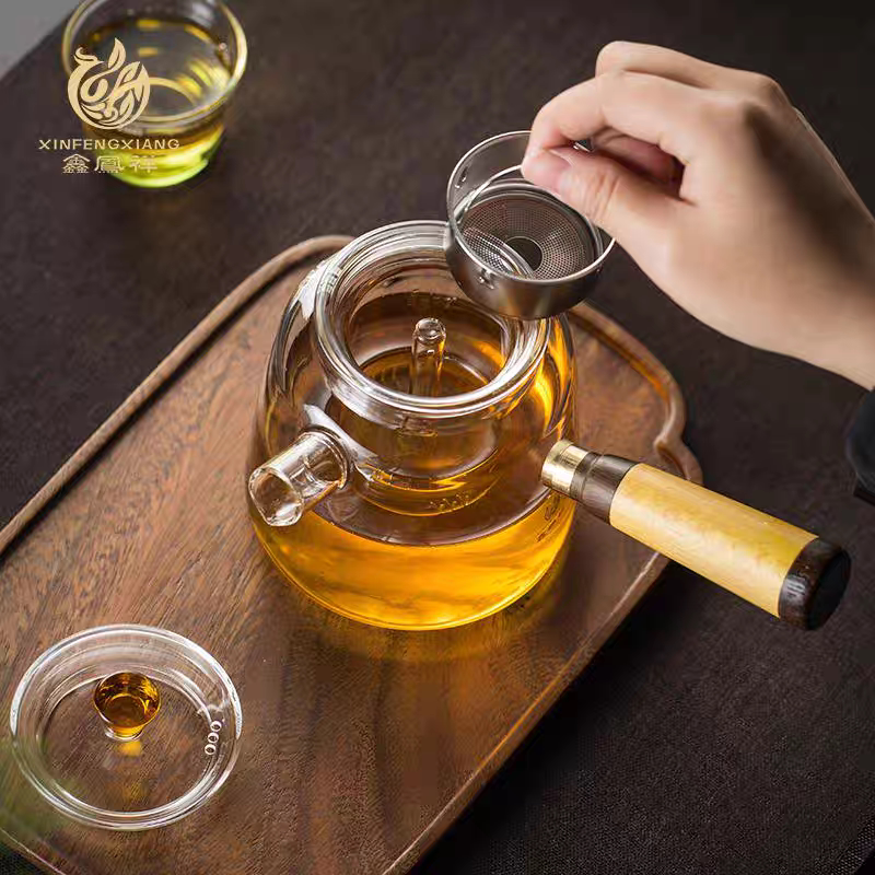 鑫凤祥玻璃煮茶器电陶炉耐高温泡茶壶木把单壶过滤功夫茶具单壶