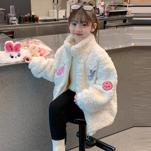 女童秋冬装外套2025新款儿童冬季加绒加厚水貂绒羊羔毛卡通毛毛衣