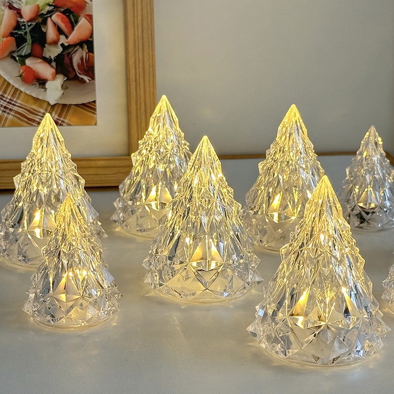 圣诞节电子蜡烛灯小夜灯水晶圣诞树氛围装饰烛台场景布置浪漫房间