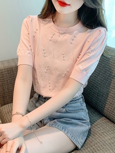 薄款 新款 时尚 上衣洋气体恤小衫 t恤女夏装 圆领针织短袖 2024年夏季