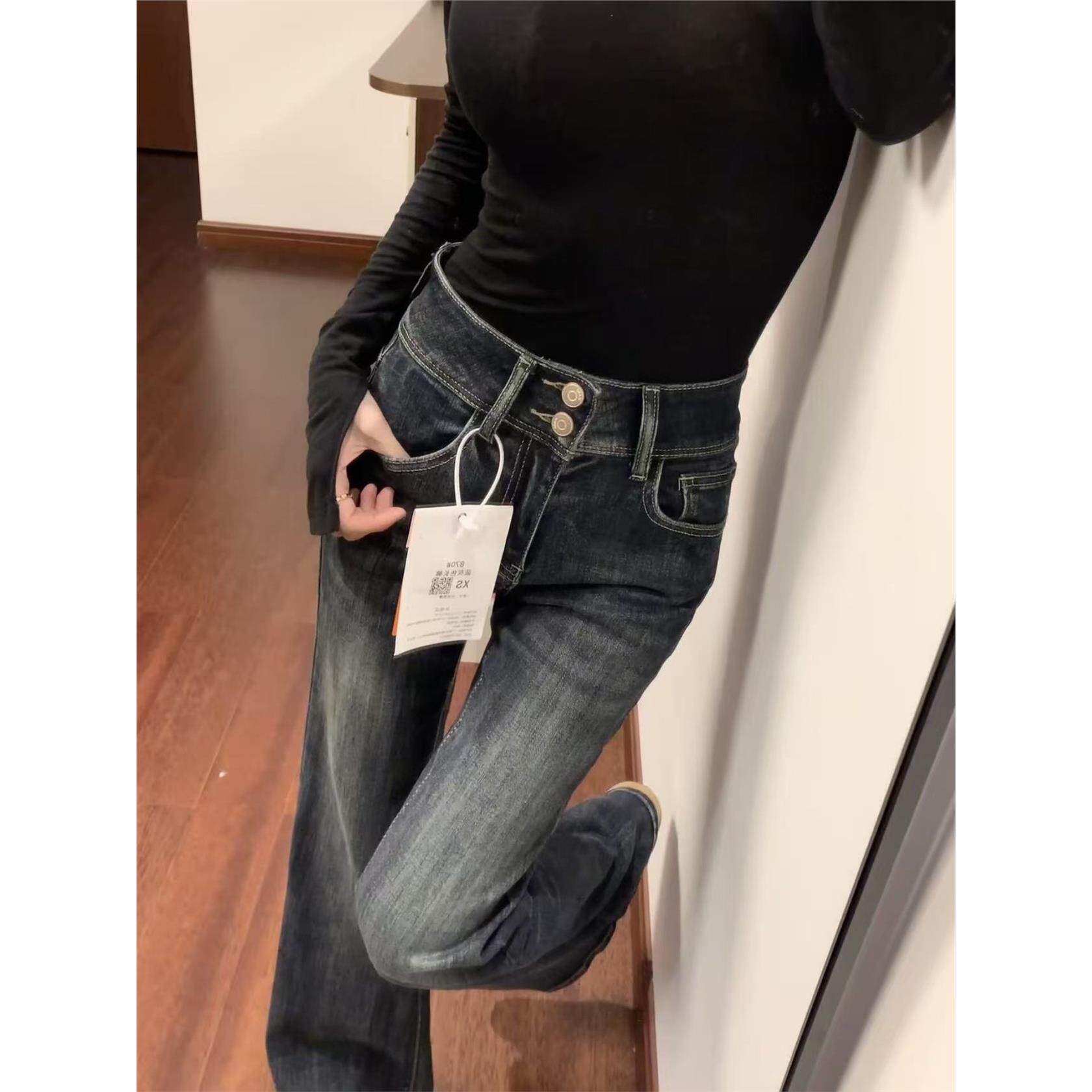 复古美式微喇牛仔裤女早春新款大码胖mm弹力显瘦梨形身材喇叭裤子