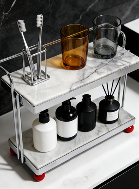 天然进口大理石浴室置物架轻奢高档洗漱用品卫生间台面托盘收纳架