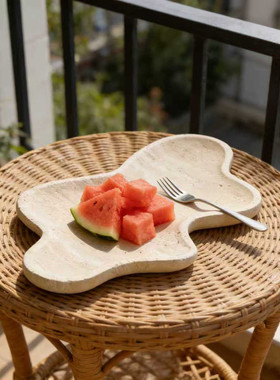 法式复古侘寂风天然洞石托盘高级感桌面摆件首饰收纳盘果盘置物盘