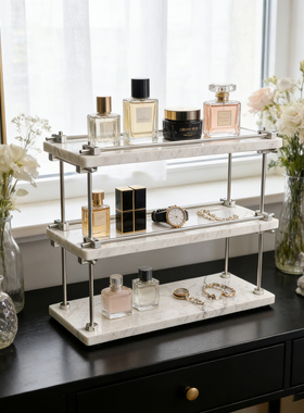 简约天然大理石收纳架卫生间洗漱用品置物架梳妆台高级感收纳托盘