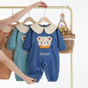 宝宝爬爬服罩衣秋冬一体式哈衣爬行服儿童外穿玩耍户外防脏连体衣