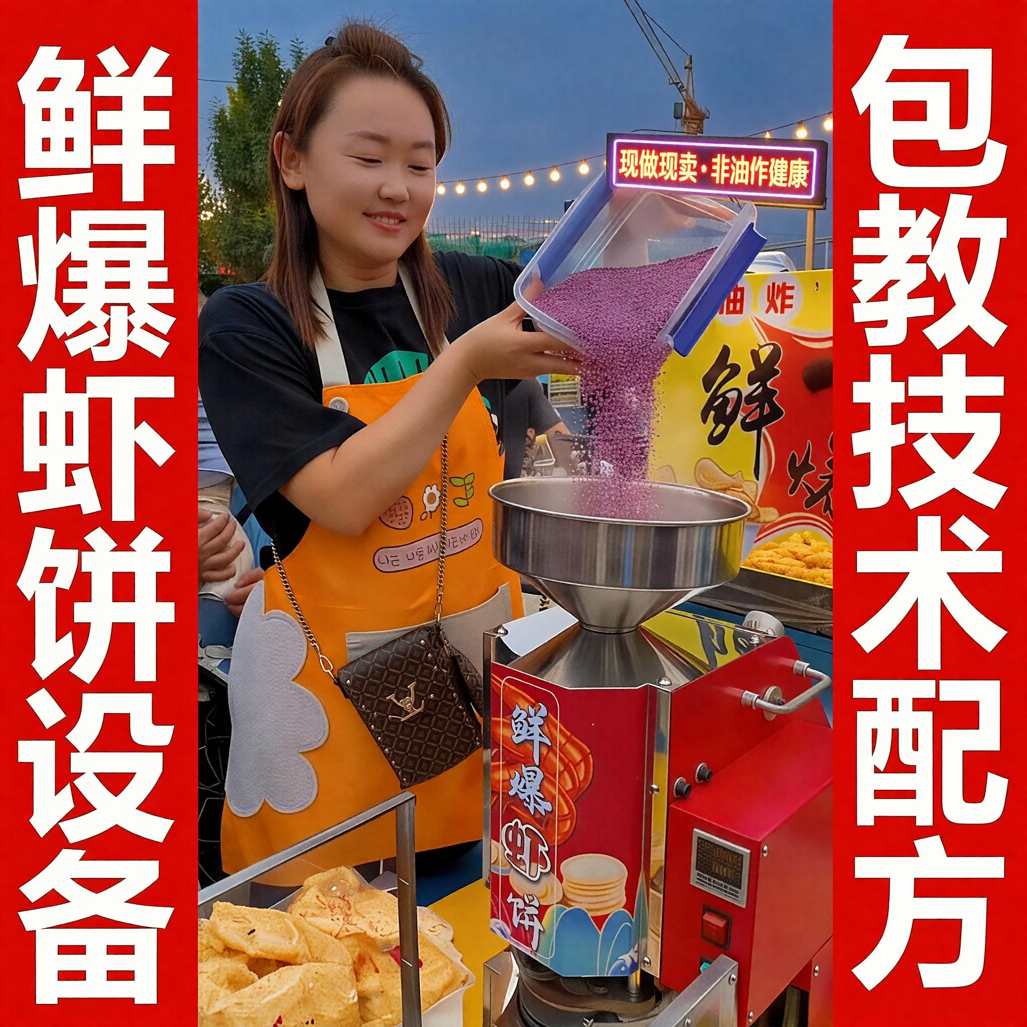 26年网红创业非油炸全自动鲜爆虾饼机器米饼机器商用机器摆摊设备