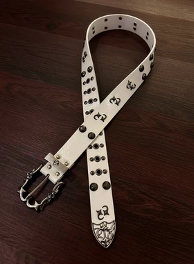 Vanan暗黑铆钉设计雕花皮带中古纹理小众vintage简约手工单品腰带