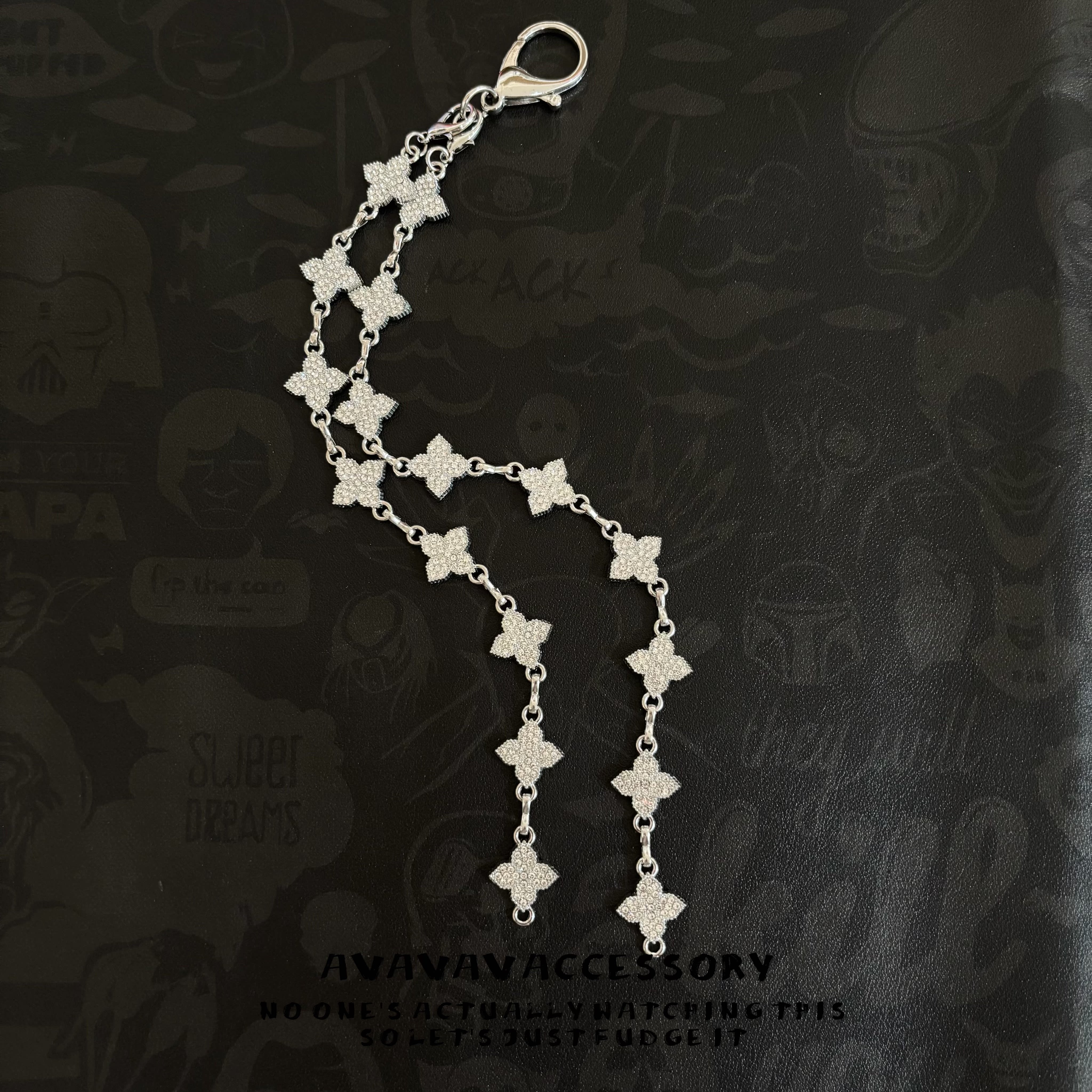 Vanan 原创设计金属四叶草裤链cleanfit小众设计感挂件配饰ins风