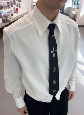 Vanan原创克罗风暗黑金属十字架领带cleanfit小众领结穿搭配饰ins