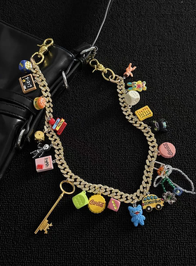 Vanan多巴胺系列金色镶钻古巴裤链明星同款秀场配饰穿搭单品ins风