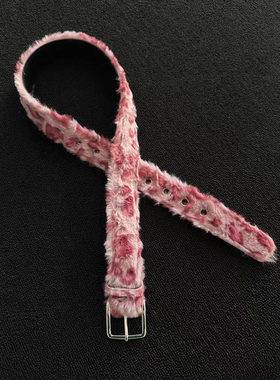 Vanan原创粉色豹纹毛绒腰带中古小众单品vintage百搭质感针扣裤带