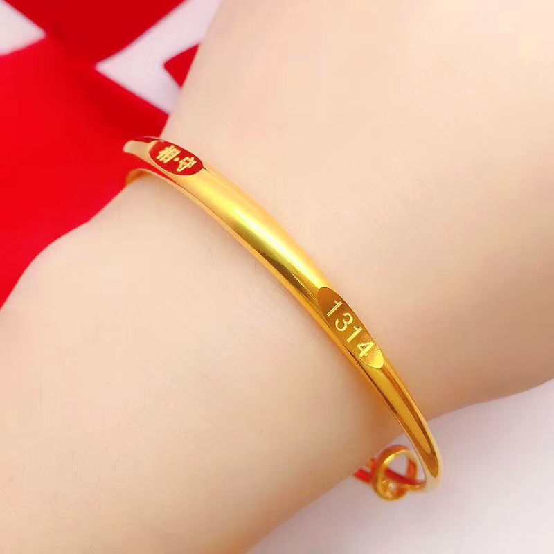 正品金手镯女9999纯黄金色520遇见一生一世气质百搭3d情人节送礼