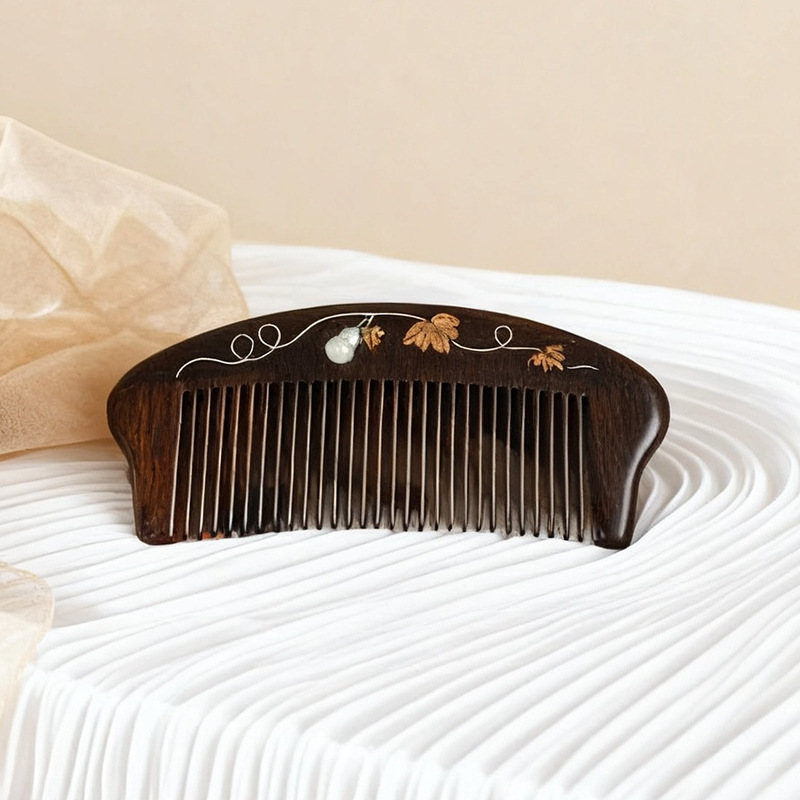 新款紫光檀螺钿梳工艺手工镶嵌