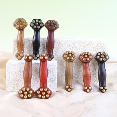 紫光檀绿檀羊角铜珠按摩梳