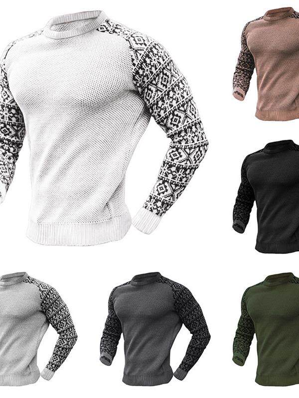 外贸男装2023秋冬新款拼色针织衫男大码宽松套头毛衣Men knitwear