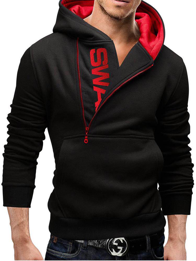 sweater men大码套头修身连帽卫衣男士欧美休闲字母上衣撞色外套