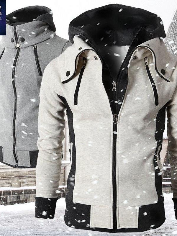 2023秋冬连帽假两件运动开衫休闲男士修身卫衣外套潮Men jackets