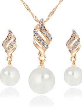 women necklace set earrings pearl jewelry 珍珠镶钻女项链