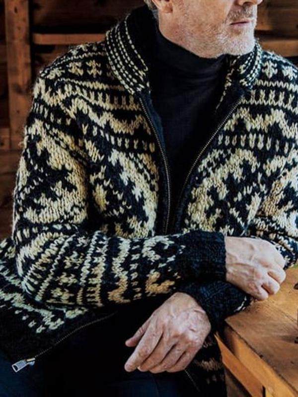 2023欧美秋冬加厚针织开衫外套男长袖提花毛衣大码Men's knitwear