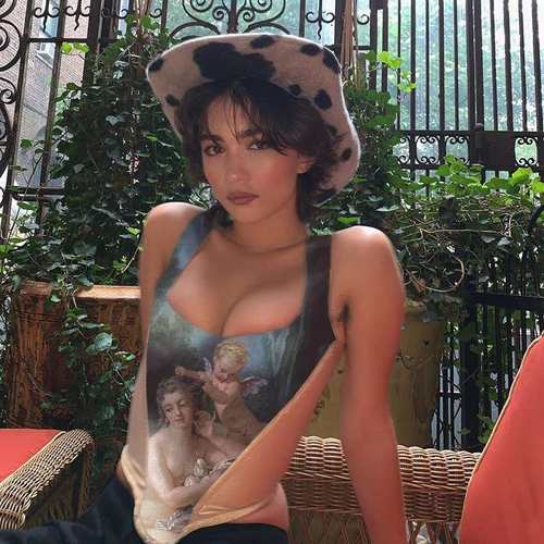 2024美女装秋季新款时尚天使印花方领长袖短袖上衣women clothes