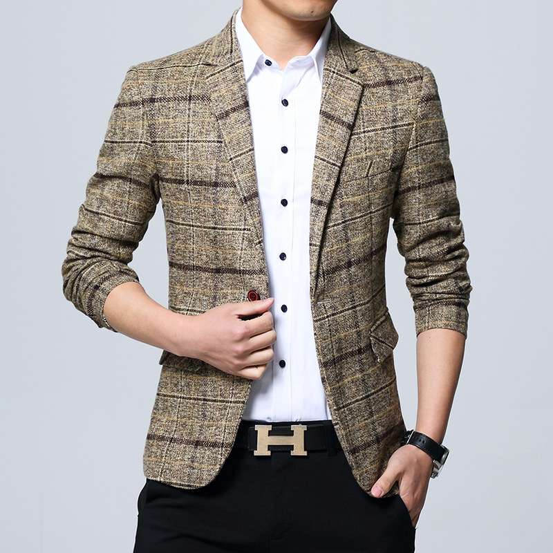 men clothes年帅气秋季休闲修身韩版潮流加大码呢子单西外套2024