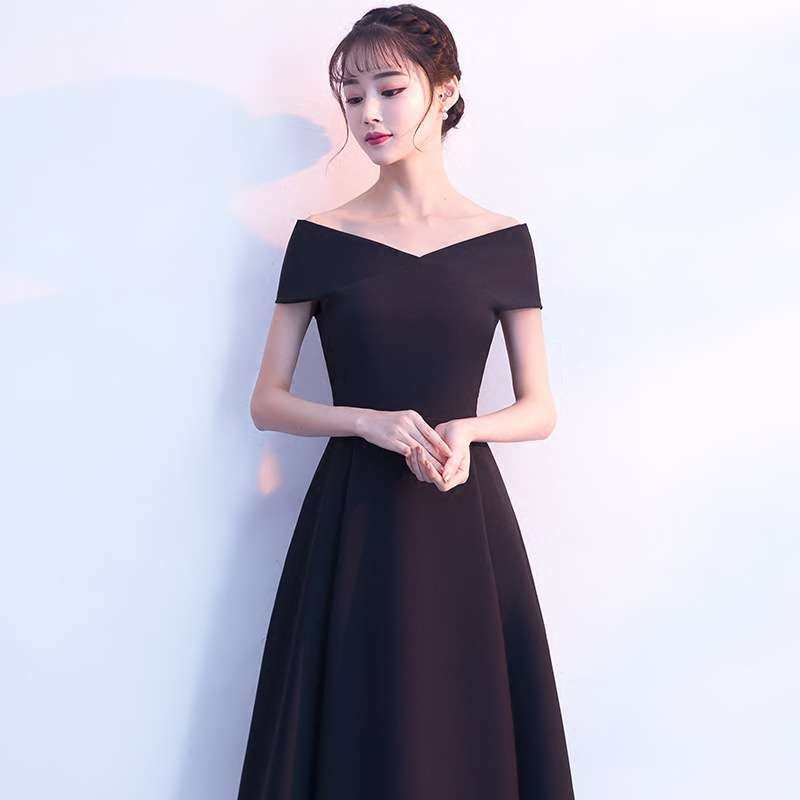 2024色宴会一字肩洋装小礼服裙聚会派对显瘦中长款women clothes