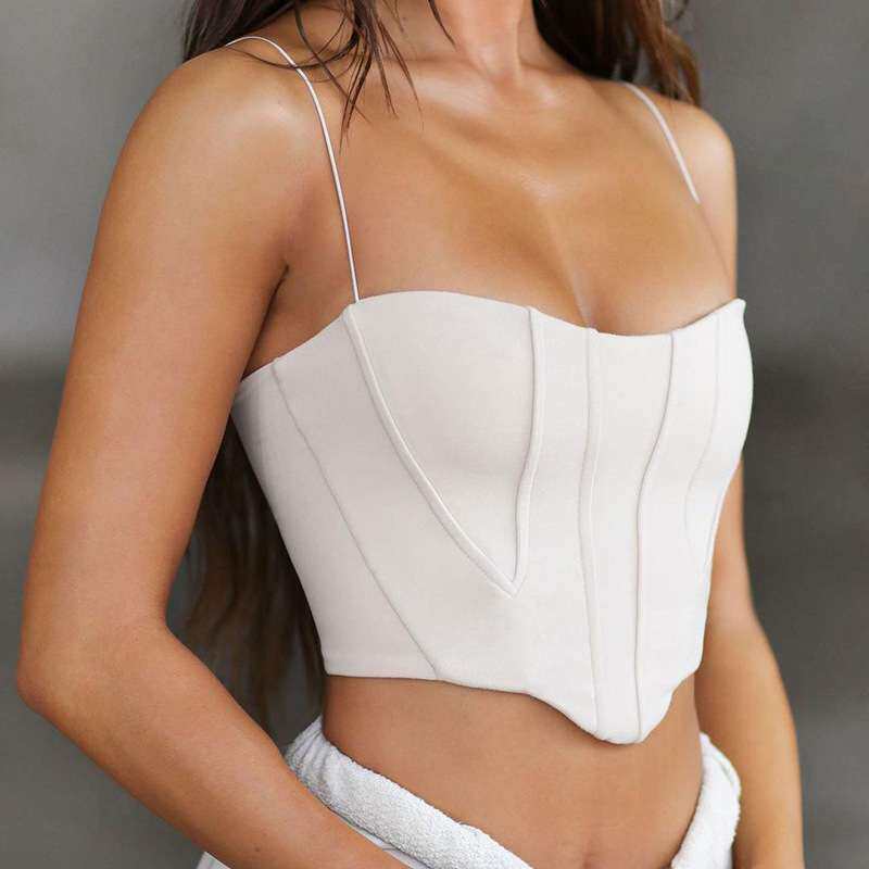 2024612欧美春夏女装新款净色收腰束胸打底吊带上衣women clothes