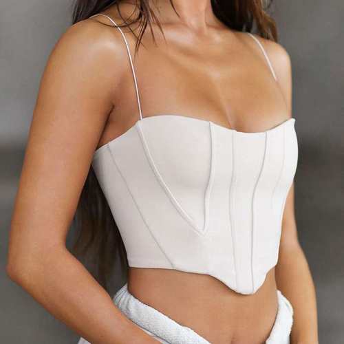 2024612欧美春夏女装新款净色收腰束胸打底吊带上衣women clothes