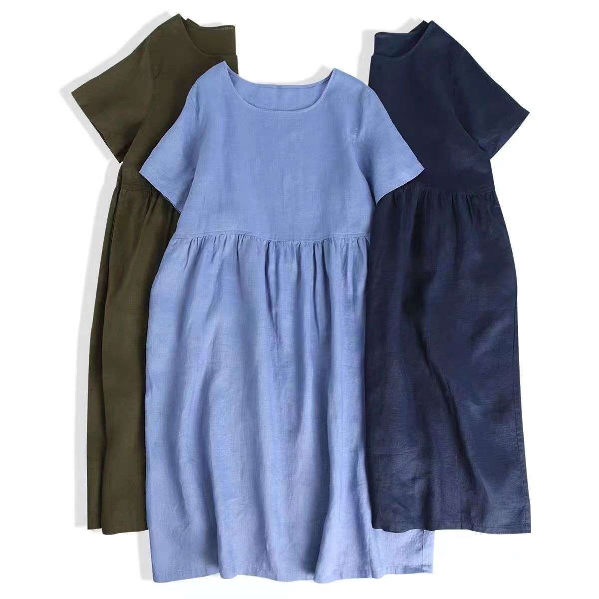 2024连衣裙棉麻甜美森系娃娃裙宽松大摆棉麻中长裙women clothes