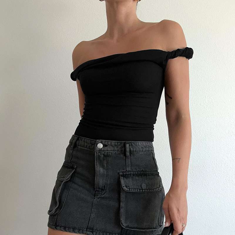 2024142欧美女装夏季新款纯色无袖修身扭结上衣打底women clothes