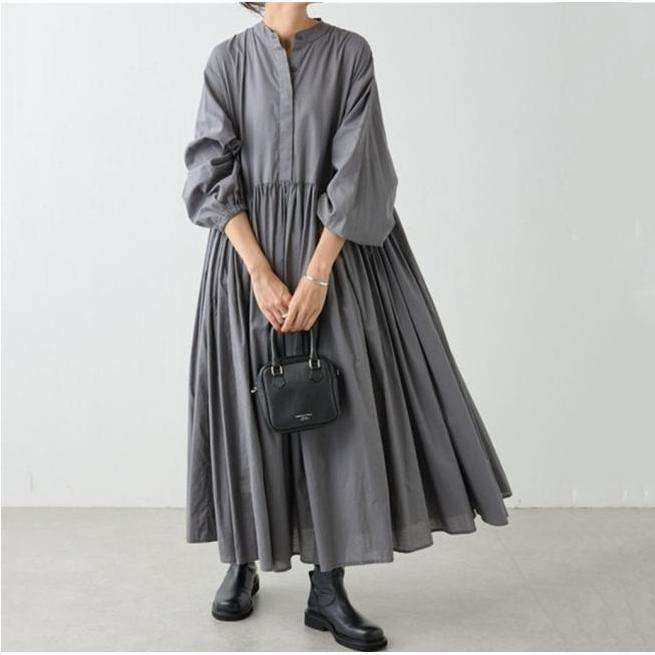 2024连衣裙新款韩版长款宽松大码褶皱大摆休闲长裙women clothes