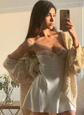 2024装夏季新款纯色露背吊带蕾丝花边休闲短连衣裙women clothes