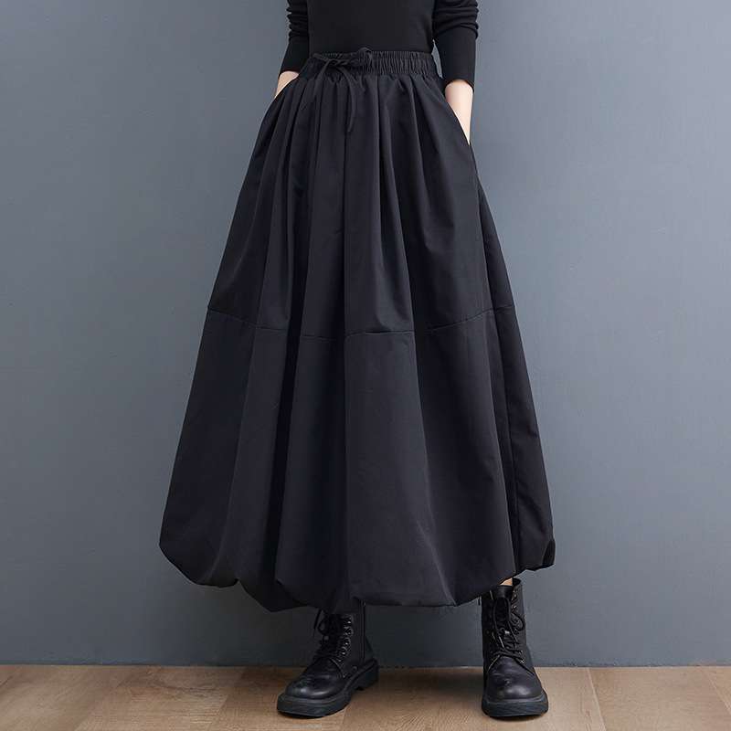 2024显瘦棉麻松紧腰系带灯笼半身裙藏肉蓬蓬裙长裙women clothes