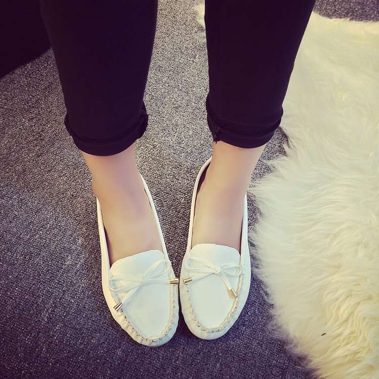 women shoes版蝴蝶结豆豆鞋女式平底休闲鞋开车单鞋妈妈鞋女2024