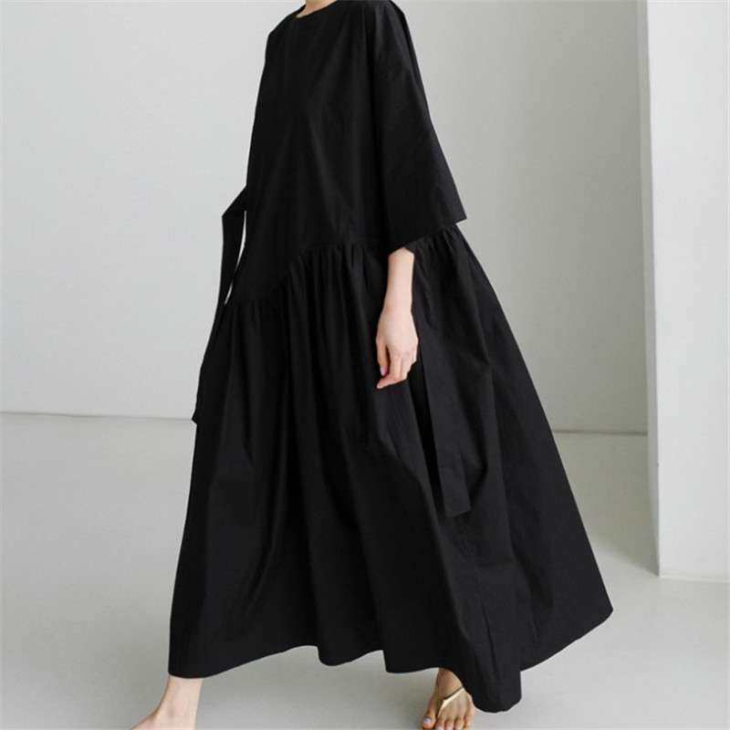 2024裙过膝长款圆领套头打底风学生系带蝴蝶结娃裙women clothes
